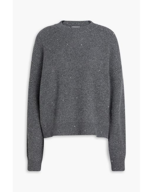 Brunello Cucinelli Gray Sequin-Embellished Metallic Knitted Sweater