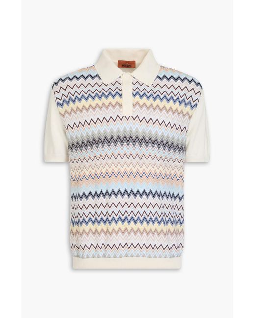 Missoni White Crochet-Knit Cotton Polo Shirt for men