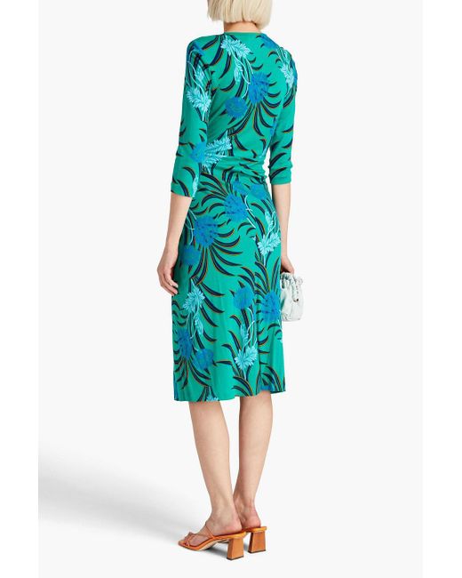 Diane von Furstenberg Green Borris Wrap-effect Printed Lyocell And Wool-blend Jersey Midi Dress