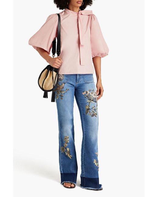 RED Valentino Pink Bow-detailed Gathered Taffeta Blouse