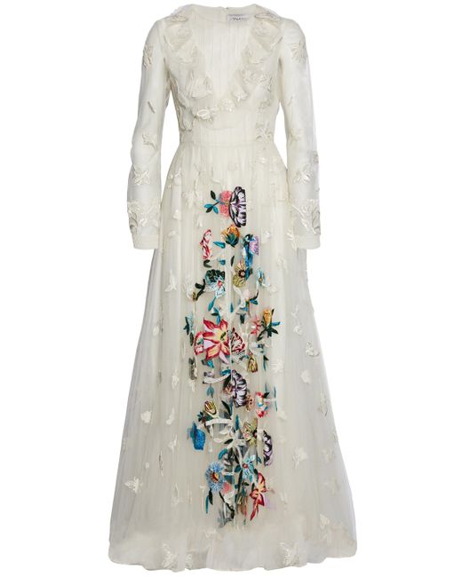 Valentino White Beaded Embroidered Tulle Gown