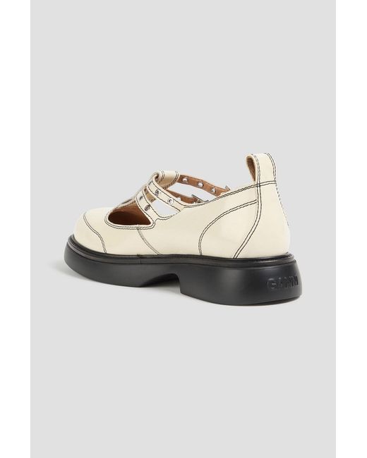 Ganni White Buckled Glossed Mary Jane Flats