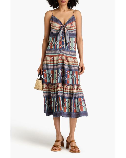Veronica Beard White Abilene Knotted Printed Cotton Midi Dress