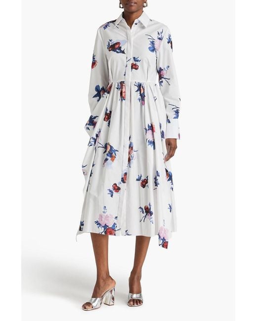 Erdem White Floral-print Cotton-poplin Midi Shirt Dress