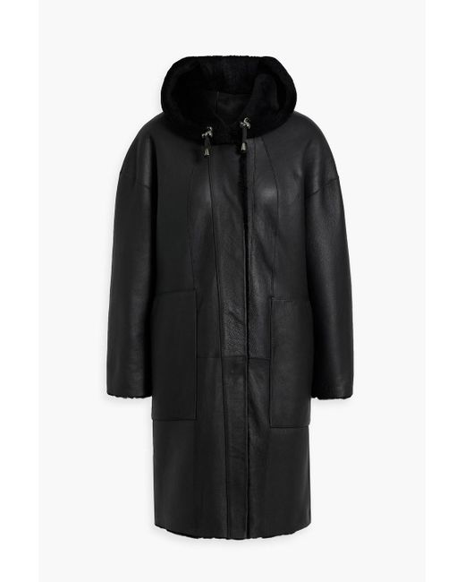 Dom Goor Black Reversible Shearling Hooded Coat