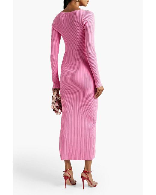 Nicholas Janet Ring-embellished Ribbed-knit Midi Dress in Pink | Lyst