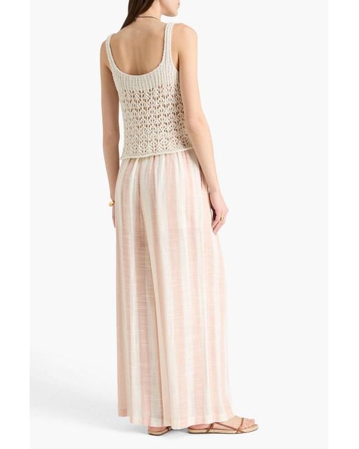 Zimmermann Pink Appliquéd Striped Gauze Wide-Leg Pants