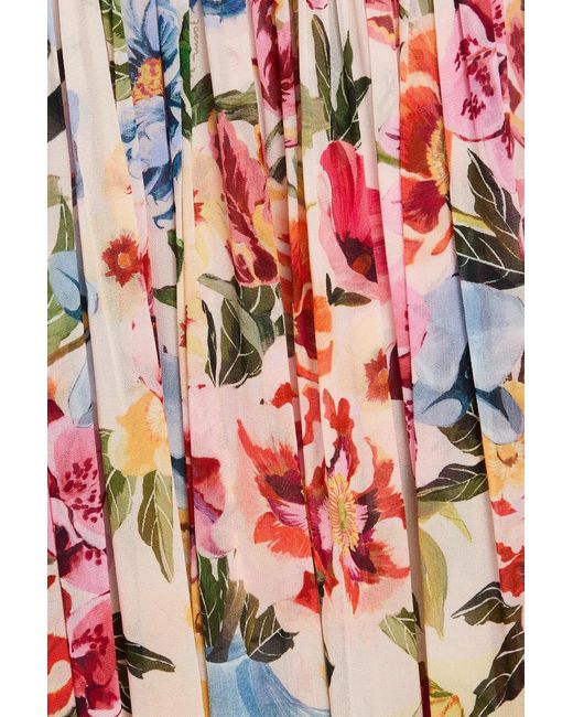 Farm Rio White Gathered Floral-print Georgette Midi Dress