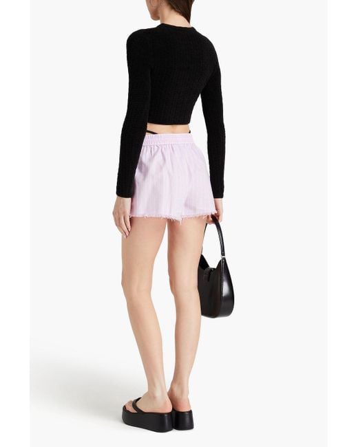T By Alexander Wang Pink Embellished Striped Cotton-oxford Shorts