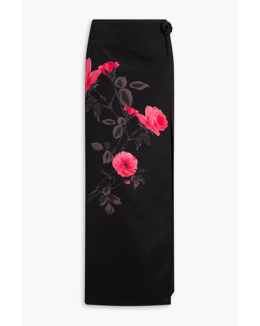 Magda Butrym Black Cutout Floral-Print Silk And Wool-Blend Satin Maxi Skirt