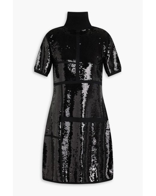 Joseph Black Sequined Wool-Blend Turtleneck Mini Dress