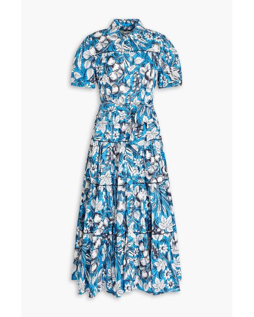 Diane von Furstenberg Queena Gathered Floral-print Cotton-blend Poplin Midi Shirt  Dress in Blue | Lyst