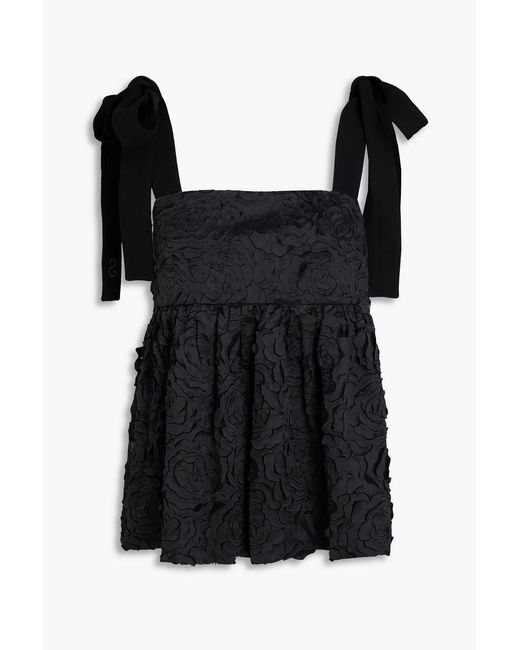 Stine Goya Black Laser-Cut Satin And Tulle Top