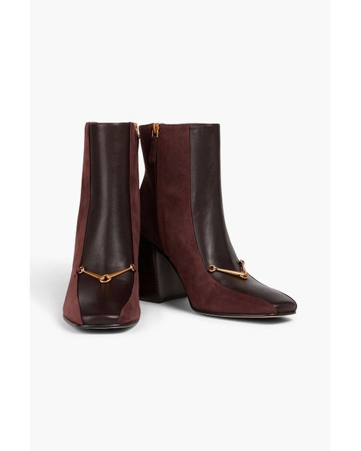 Tory Burch Brown Embellished Suede And Leather Ankle Boots