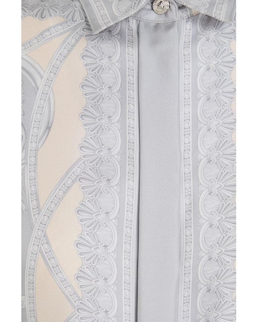Versace White Belted Printed Silk-Twill Mini Shirt Dress