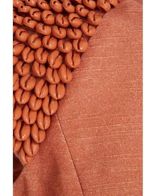 Zimmermann Orange Embellished Cropped Cotton And Linen-blend Top