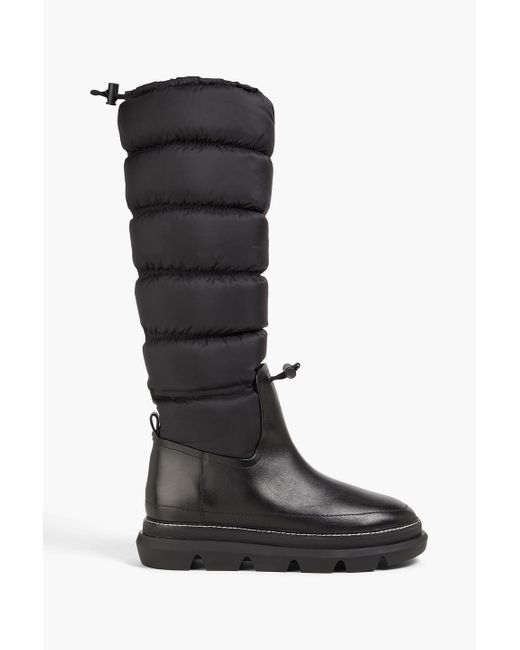 Tory Burch Black Quilted Shell And Leather Knee Boots