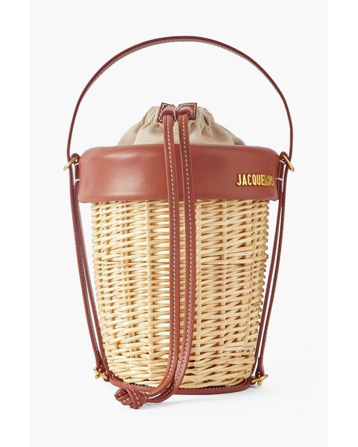 Jacquemus Orange Le Panier Leather-trimed Raffia Bucket Bag