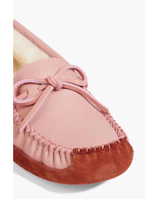 Australia Luxe Pink Bow-detailed Shearling And Pebbled-leather Loafers