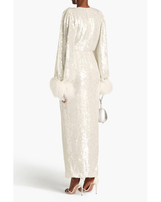 Rachel Gilbert White Maysie Embellished Crepe Wrap Gown