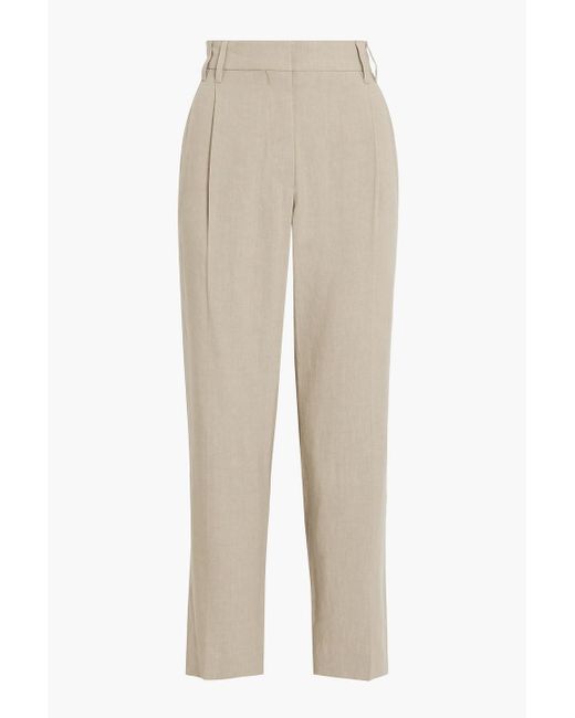 Brunello Cucinelli White Bead-embellished Linen-blend Tapered Pants