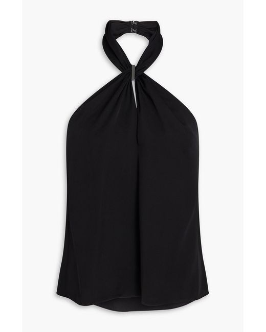 Theory Black Embellished Silk-satin Halterneck Top