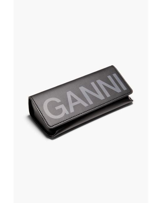 Ganni Black Rectangle-Frame Tortoiseshell Acetate Sunglasses
