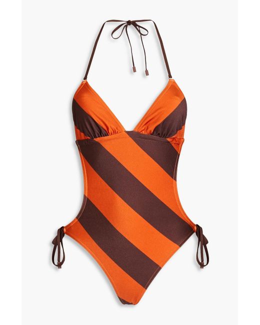 Zimmermann Orange Striped Halterneck Swimsuit