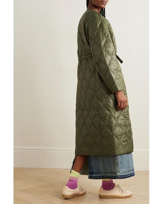 Ganni Green Quilted Glossed-shell Coat