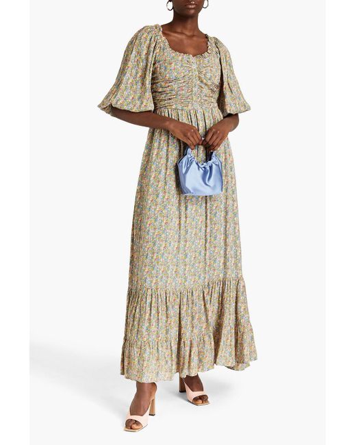 byTiMo Natural Ruched Floral-print Jacquard Maxi Dress