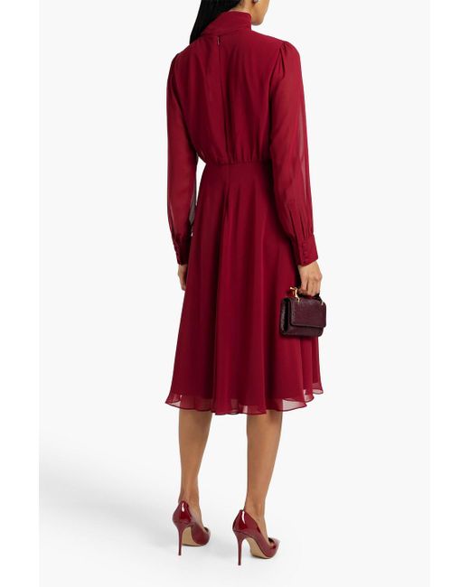 Mikael Aghal Red Tie-detailed Chiffon Dress