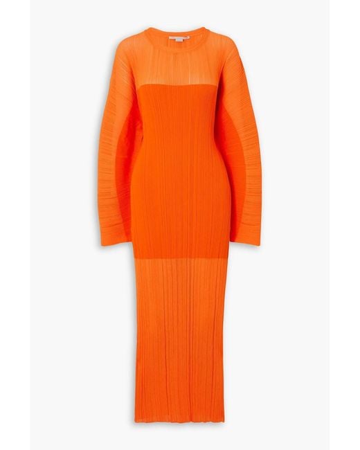 orange plisse dress Women's Orange Plisse High Neck Maxi Dress