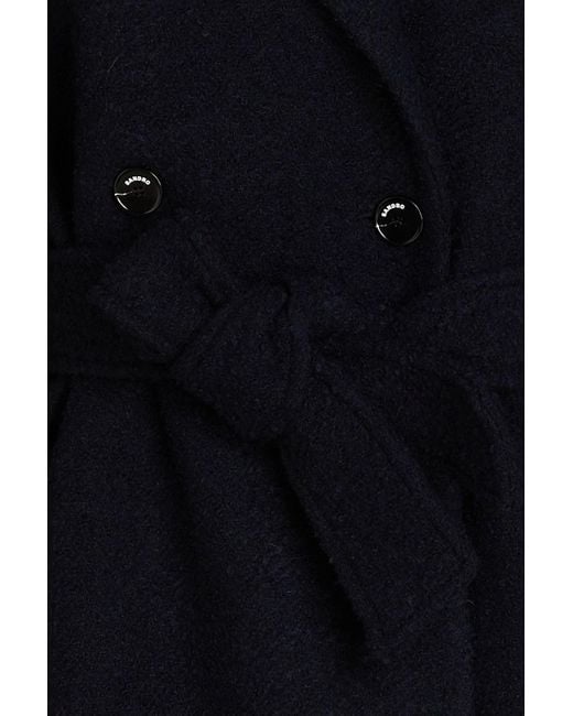 Sandro Black Double-breasted Bouclé-tweed Coat