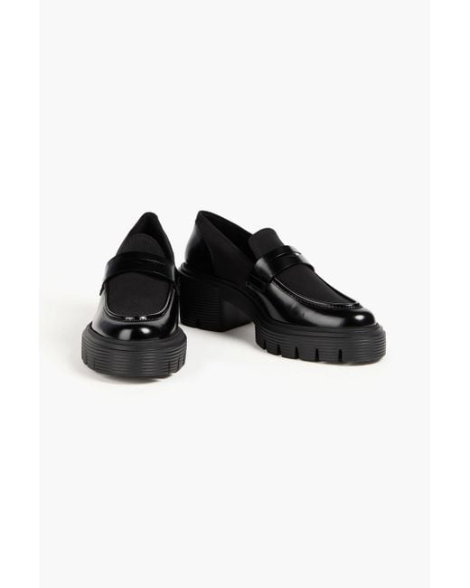 Stuart Weitzman Black Loafers "soho" aus gabardine und glanzleder