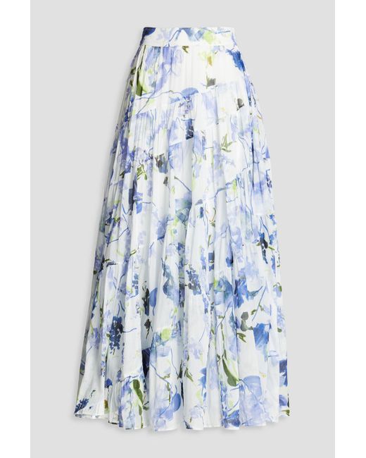 Aje. Blue Brigitte Gathered Floral-print Cotton-gauze Maxi Skirt
