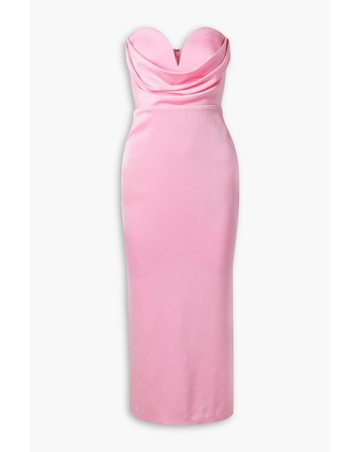 Alex Perry Pink Strapless Draped Satin-crepe Midi Dress