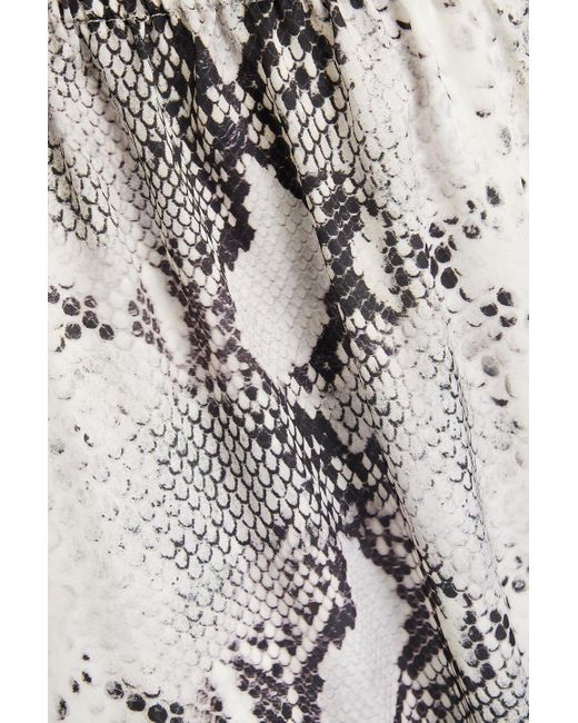 16Arlington White Snake-print Satin Wide-leg Pants