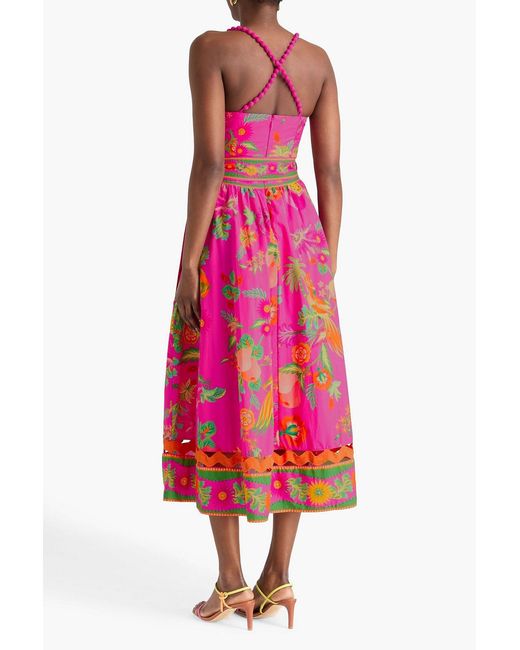 Farm Rio Pink Cutout Floral-Print Cotton-Poplin Midi Dress