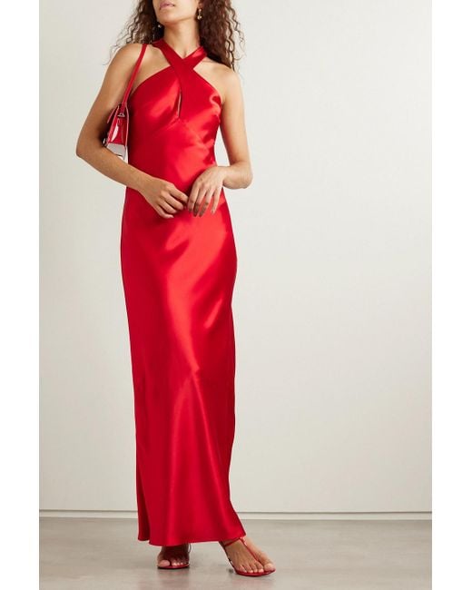 Galvan Red Evelyn neckholder-maxikleid aus satin mit cut-out