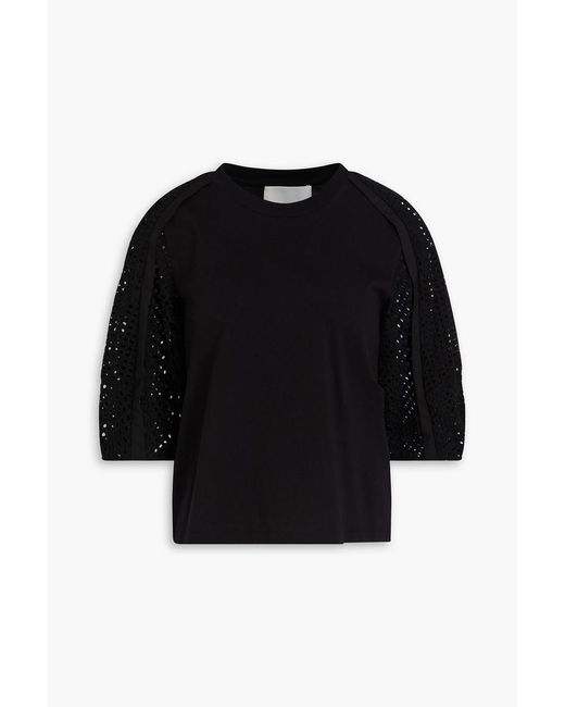 3.1 Phillip Lim Black Broderie Anglaise-Paneled Cotton-Jersey Top