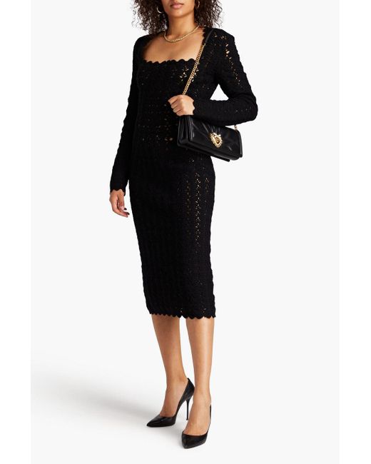 Dolce & Gabbana Black Crocheted Wool And Cashmere-blend Midi Dress