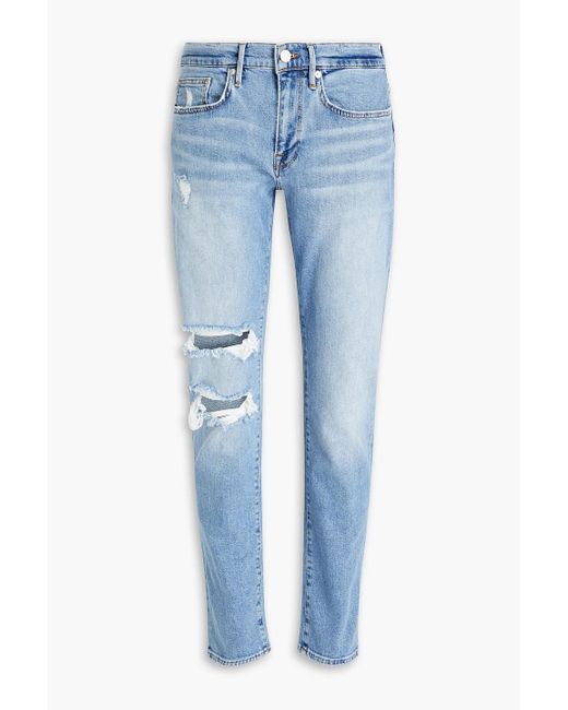 FRAME L'homme jeans mit schmalem bein aus denim in distressed-optik in Blue für Herren