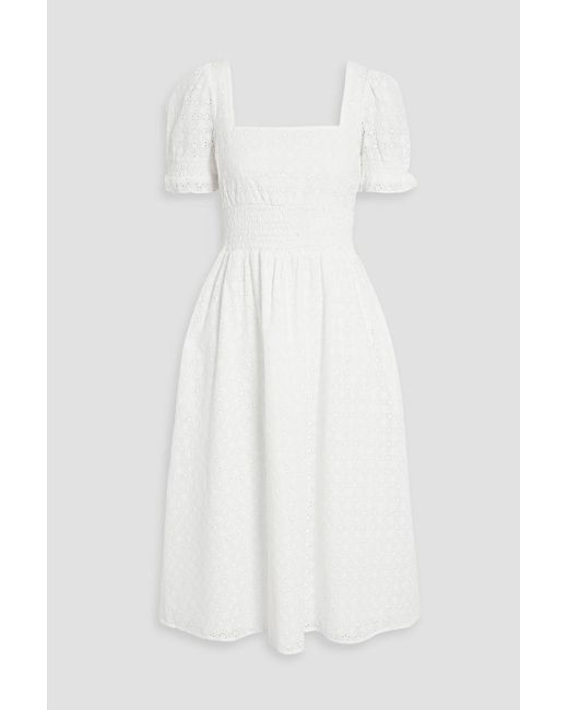 HVN White Holland Broderie Anglaise Cotton Midi Dress