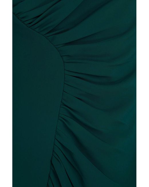 Halston Heritage Green Verdianna One-shoulder Ruched Crepe Gown