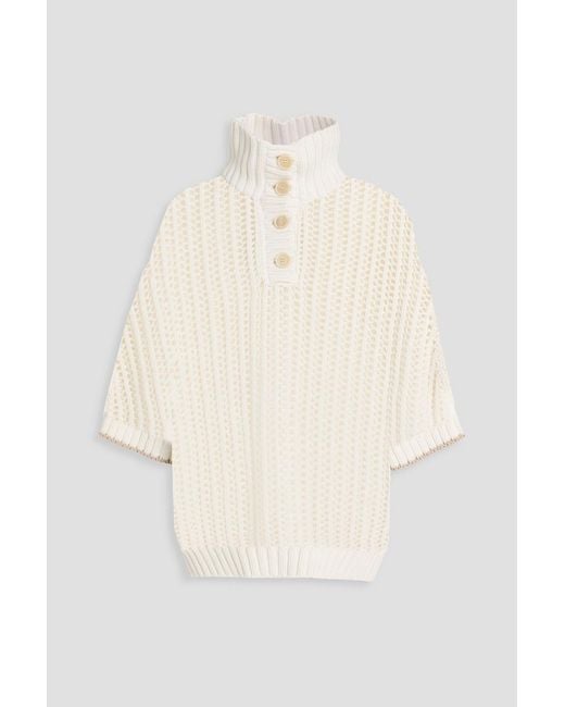 Brunello Cucinelli Natural Ribbed Cotton Turtleneck Sweater