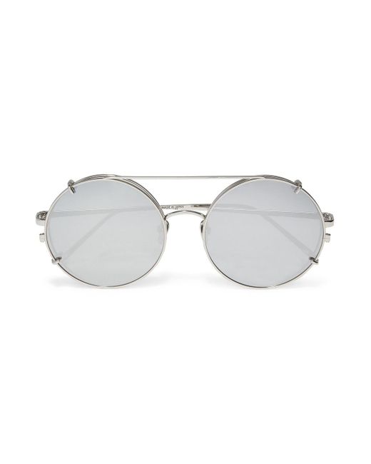 Linda Farrow Metallic Farbene sonnenbrille mit rundem rahmen und verspiegelten gläsern