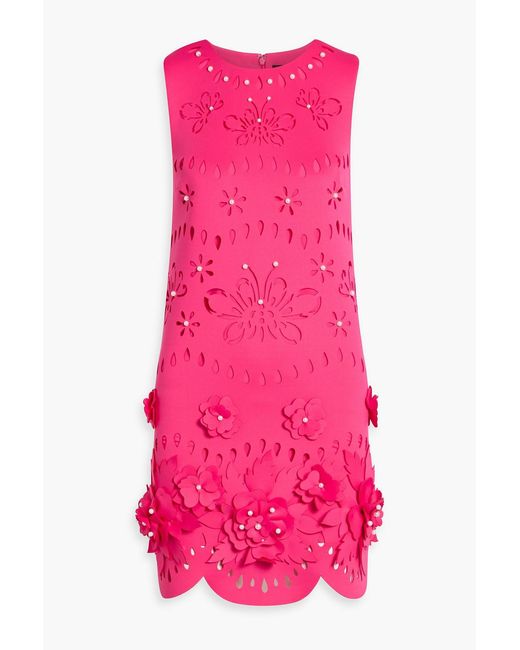 Badgley Mischka Pink Embellished Laser-Cut Scuba Mini Dress