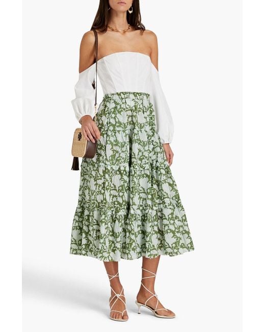 Maje Green Wrap-effect Floral-print Cotton-voile Midi Skirt
