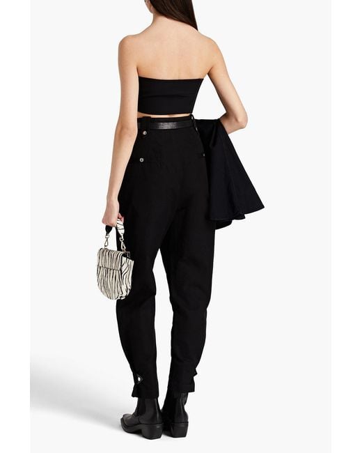 Isabel Marant Black Pulcie Suede-trimmed Cotton Tapered Pants