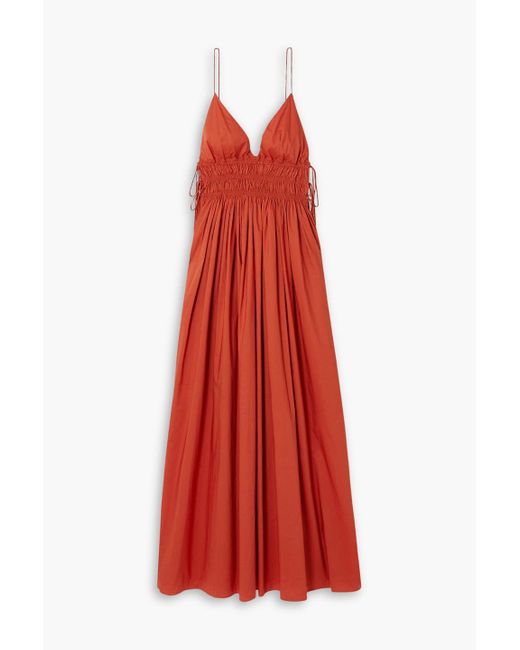 Matteau Red Tie-detailed Shir Cotton-poplin Maxi Dress